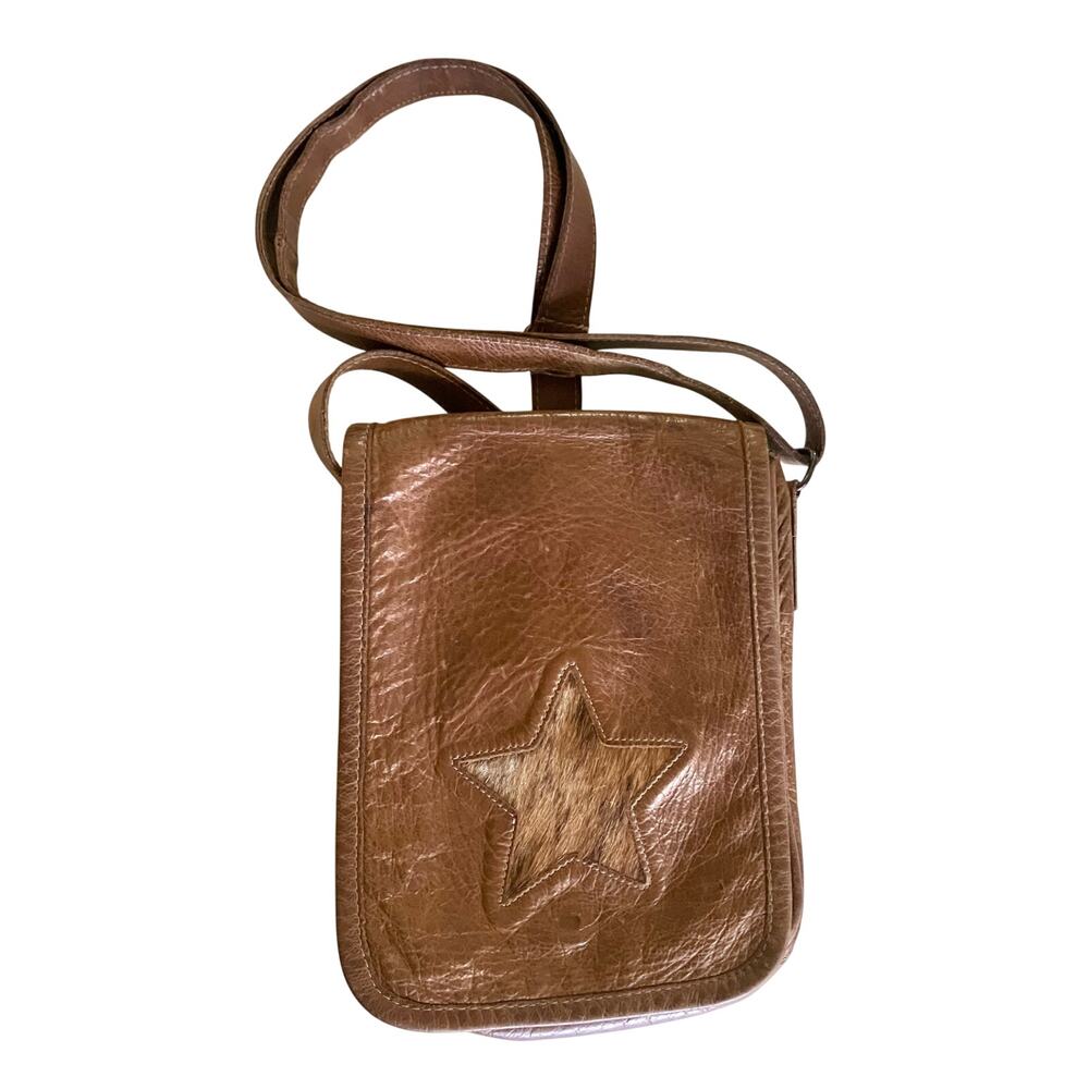 Vintage USA Leather Crossbody Bag Hair On Hide Star Western Boho Shoulder Purse